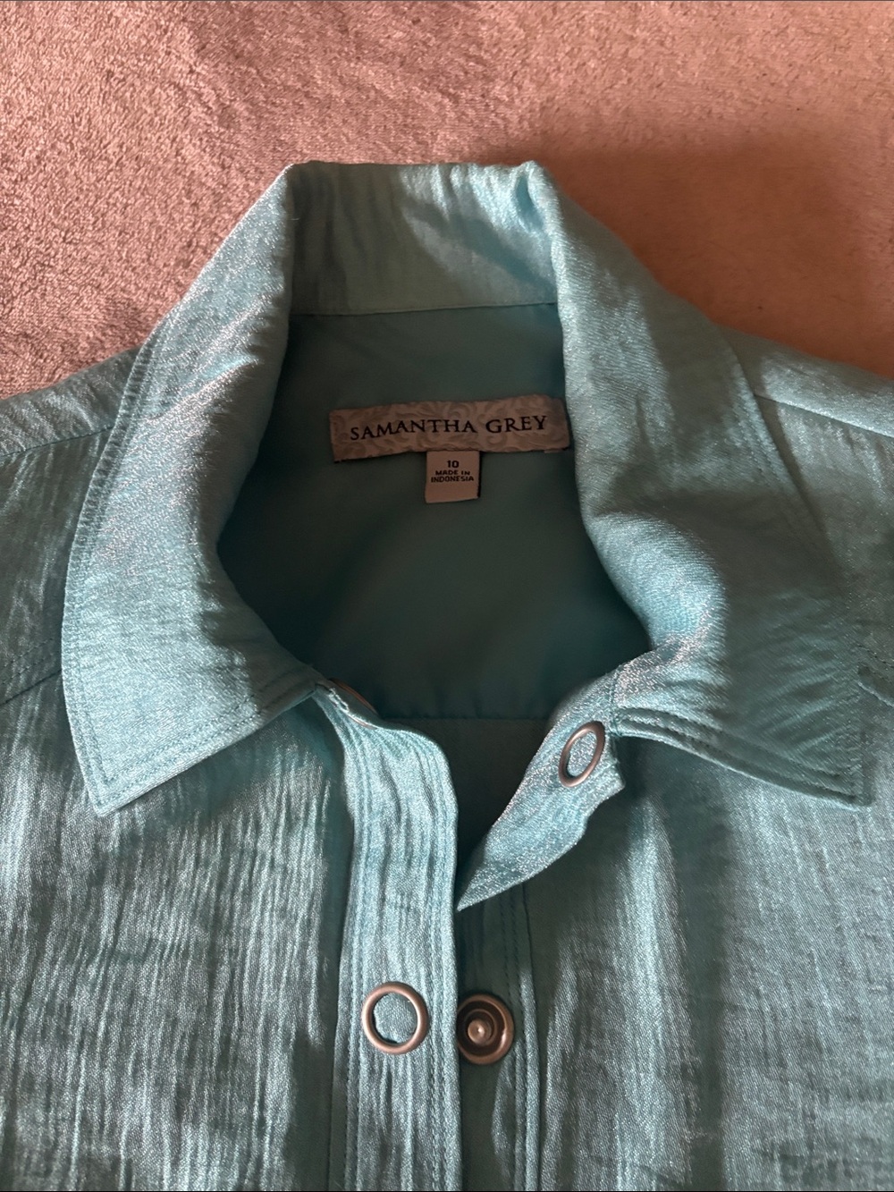 Samantha Grey Aqua snap -Front and pockets jacket